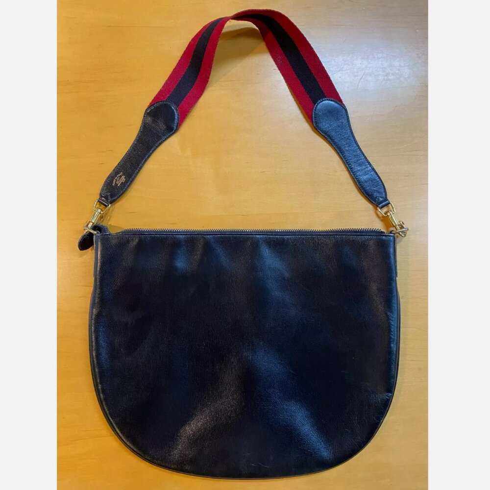 GUCCI Vintage Black Leather Hobo Shoulder Bag